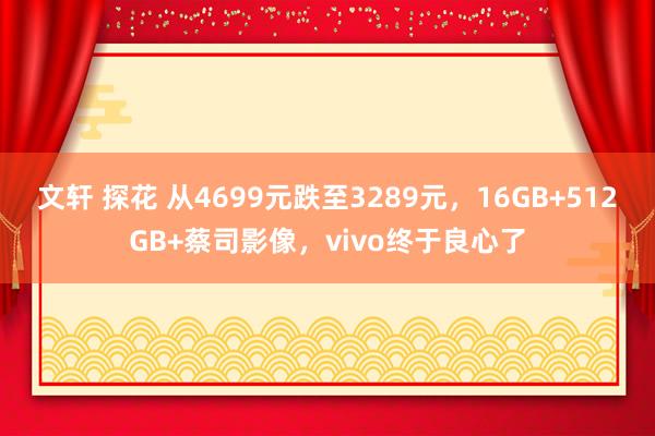 文轩 探花 从4699元跌至3289元，16GB+512GB+蔡司影像，vivo终于良心了