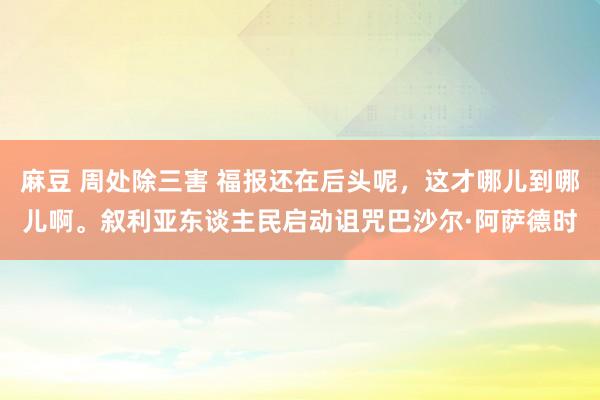 麻豆 周处除三害 福报还在后头呢，这才哪儿到哪儿啊。叙利亚东谈主民启动诅咒巴沙尔·阿萨德时